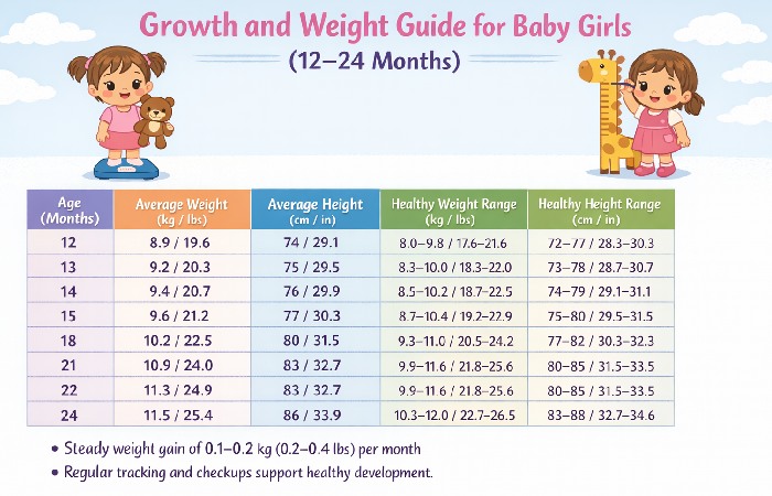 Growth and Weight Guide for Baby Girl Weight Chart 12 to 24 Months
