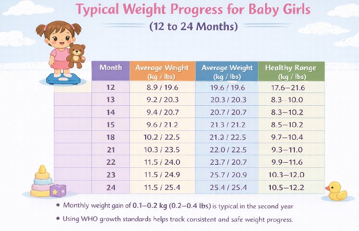 Typical Weight Progress for Baby Girl Weight Chart 12 to 24 Months