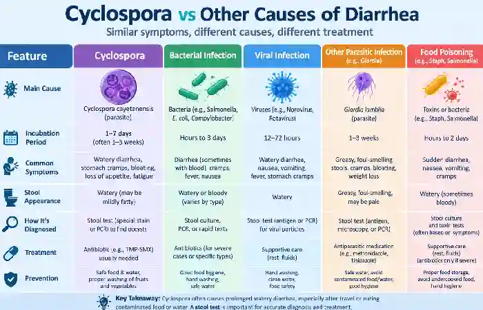 cyclospora vs. other causes of diarrhea